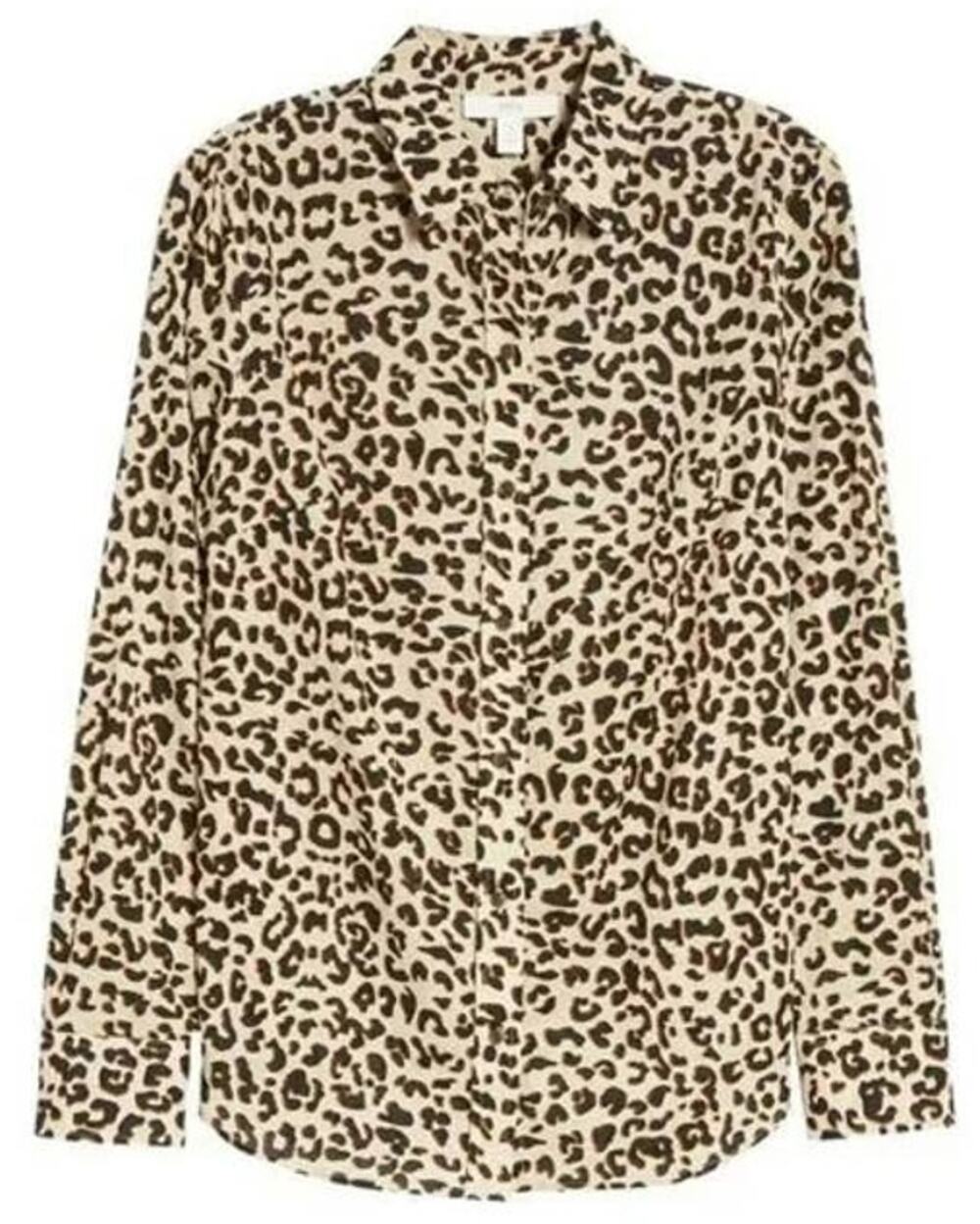 1901 Button Down Long Sleeve Cotton Blouse Top Extra Small/XS Animal Print NWT
